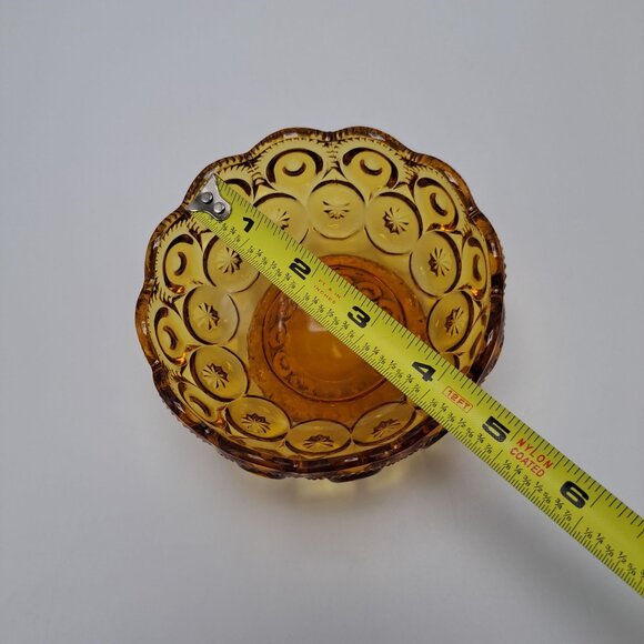 LE Smith Moon and Stars Amber Glass Compote Footed Candy Dish Bowl Vintage - Picture 3 of 9
